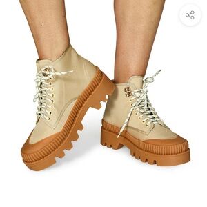 Silent D Puzzle Canvas Booties Camel-Honey Sole Women’s Size 38